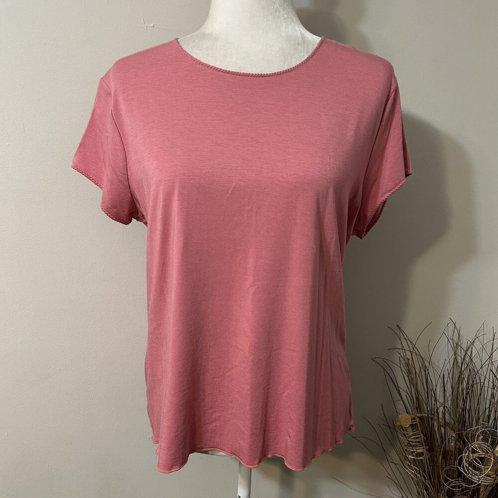 NWT AK ANNE KLEIN WOMEN Short Sleeve T-shirt Top Pink Round Neck Stretch Sz XL